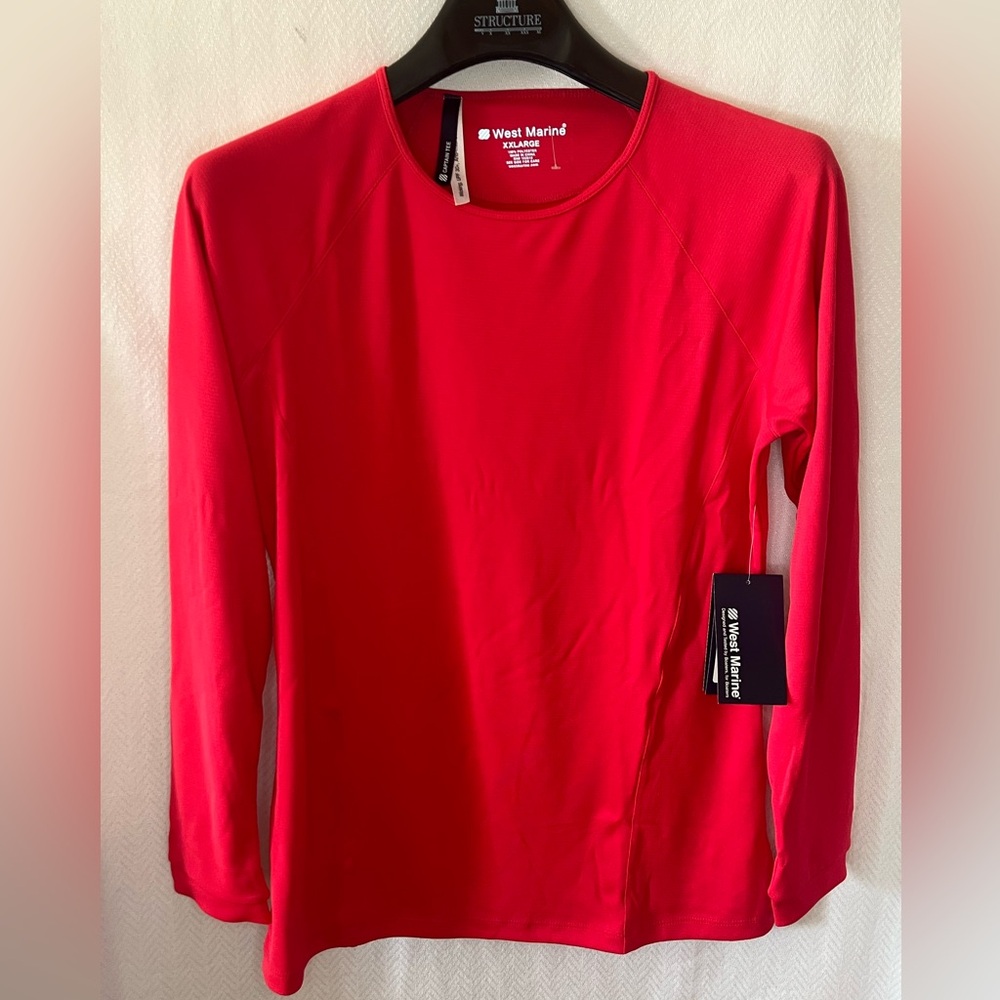 West Marine coral Red Long Sleeve captain crew T shirt NWT UPF wicking XXL sport